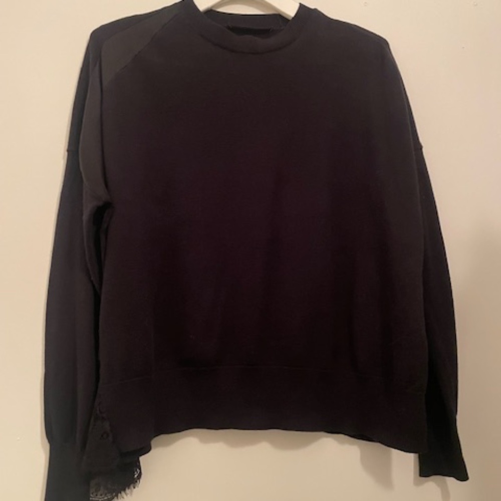 AllSaints All Saints Black Relaxed Sweater Top w Black Lace